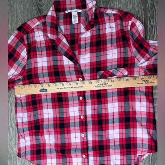 Victorias Secret Womens Plaid Button-Up Shirt Red &amp; Black Cotton/Viscose Sma - Picture 9 of 10